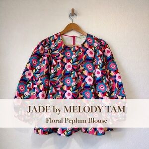 Jade by Melody Tam Floral Peplum Blouse Multicolor Size M